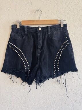 SHEIN | black studded high waisted festival shorts | S